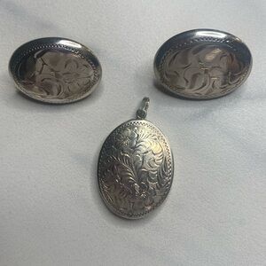 Burkhardt‎ Jewellers suite studs and locket sterling silver 925 vintage antique